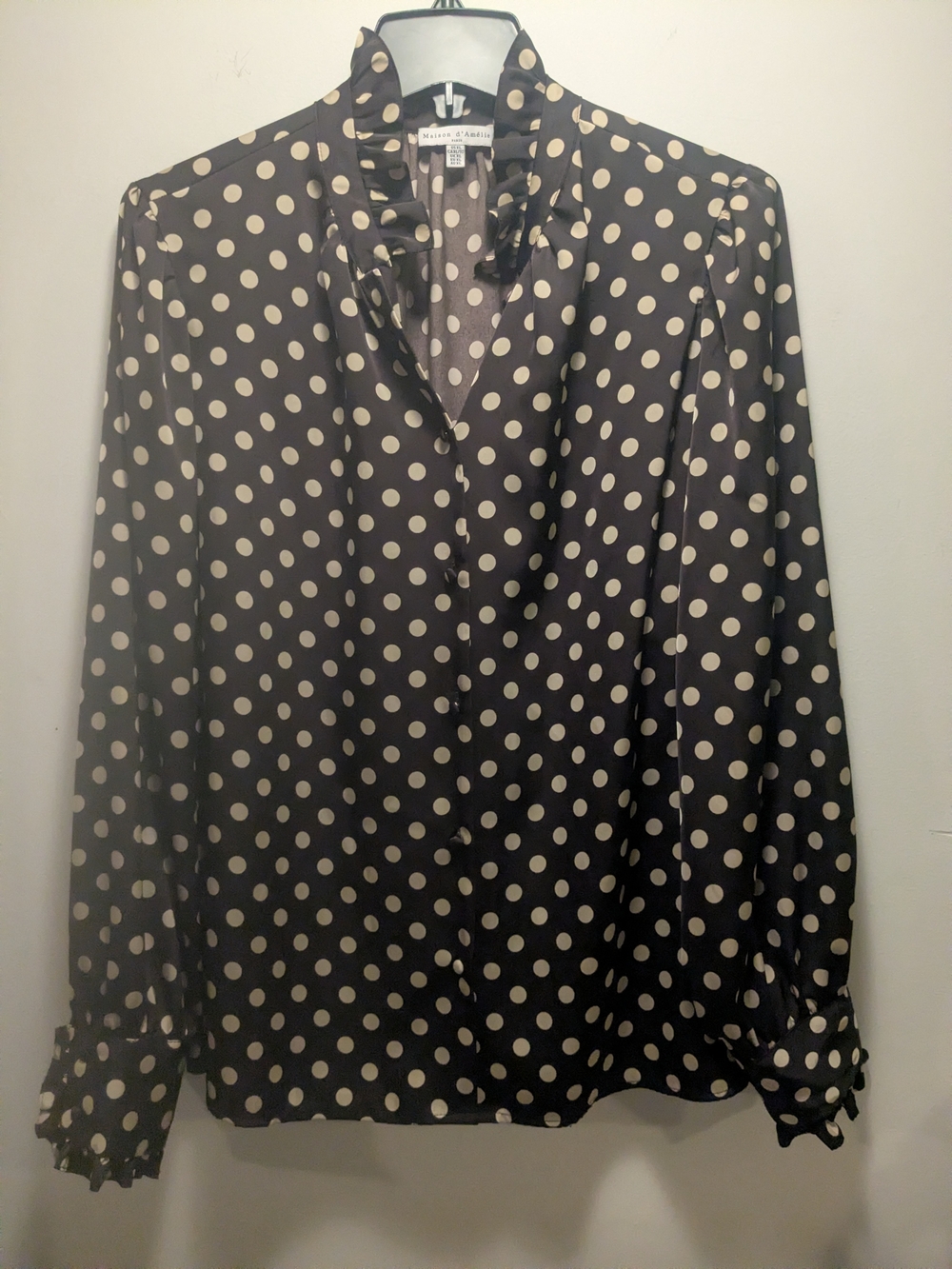 Never Worn! Maison d'Amelie Amazing Polka Dot RuffleCollar And Cuff Blouse